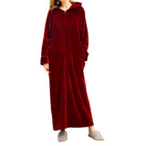 Unisex Bathrobe for Womens Flannel Fleece Robes Winter Warm Housecoat Nightgown Sleepwear Wine Red