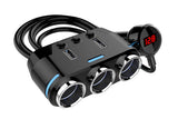 3 Way 12V Multi Socket Car Cigarette Lighter Splitter Dual USB Charger Digital Display