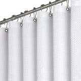 Water Resistant Waffle Shower Curtain with 12 Rustproof Metal Rings White