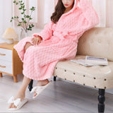 Women Bathrobe Long Winter Warm Wearable Bathrobe Pink