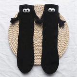 Pair of Funny Magnetic Suction 3D Doll Couple Holding Hands Socks for Women Men Black