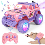 Remote Control Car with Color Lights Stickers Rechargeable Off Road Truck Pink