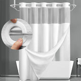No Hook Shower Curtain with Snap in Fabric Liner Set Waffle Textured Shower Curtain for Bathroom White