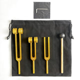 3 Pcs Aluminum Tuning Fork Set 128Hz 256Hz 512Hz for Meditation Yoga Gold