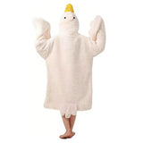 Wearable Goose Blanket Hoodie Onesie Oversized Flannel Cozy Hooded with Sleeves for Teens Adult White