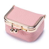 Mini Genuine Leather Jewelry Box Portable Vintage-Inspired Jewelry Case with Kiss Lock for Earring Ring Pink