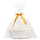 Gift Basket With Bag And Ribbons Woven Storage Basket With Handle - White