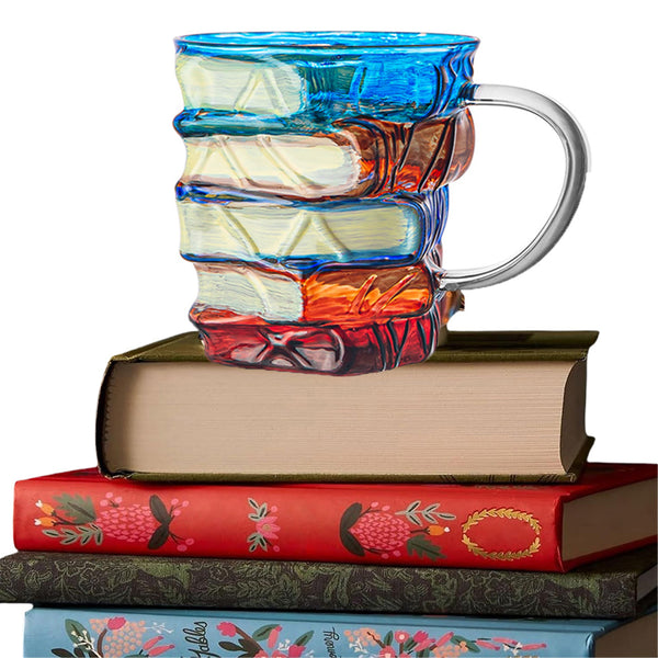 300ml Painted Book Mug Novelty Glass Coffee Cup for for Book Lover Style 1