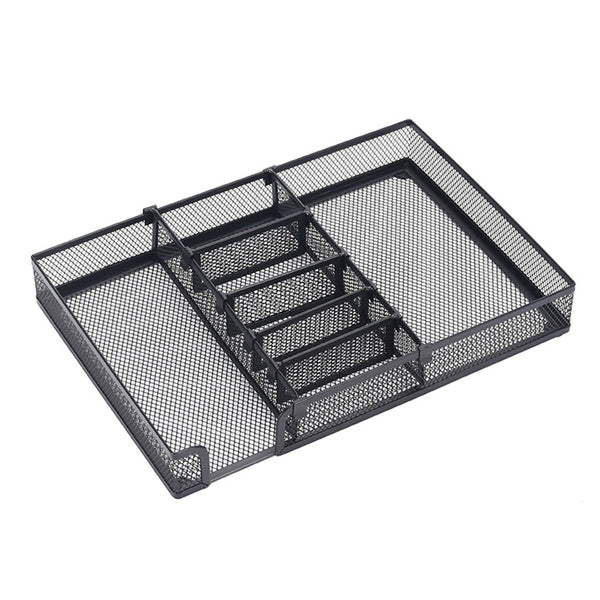 Mesh Desk Drawer Organizer Storage Tray with 6 Adjustable Compartments for Home Office Supplies