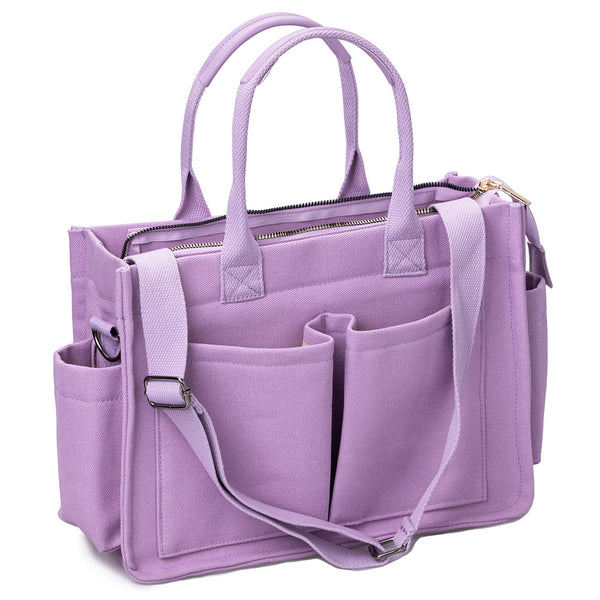 Large Canvas Tote Bag for Women Laptop Work Book Bags Crossbody Handbag Shoulder Travel Gym Bag Purple