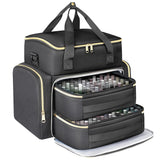 Double-Layer Portable Nail Polish Organizer Bag with Removable Pouches for Travel Black