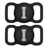 2PCS Silicone Protective Holder Portable Anti Lost Cover Compatible for AirTag and Pet Collar Black