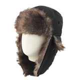 Trapper Hat with Warm Faux Fur – Russian Bomber Pilot Winter Hat Black