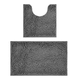 2 PCS Absorbent Bathroom Mat and U Shape Toilet Rug Set Dark Grey