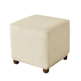 Silver Fox Velvet Footstool Cover High Stretch Square Machine Washable Beige