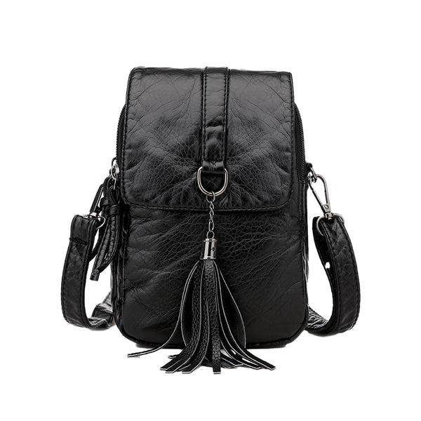 Women Mobile Phone Bag PU Leather Purse Wallet Shoulder Pouch Small Crossbody Bag Black