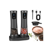Electric Salt and Pepper Grinder Set with LED Light Rechargeable with Charging Base