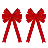 2 PCS Large Red Flocked Christmas Bows with Gold Edges for Tree and Wreath