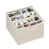 Shoe Organizer for Closet – Foldable Storage Containers with Adjustable Dividers & Transparent Cover Beige