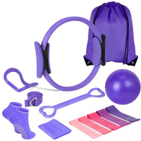 13PCS Home Pilates Essentials Kit – Includes Yoga Ball Resistance Band and Pilates Ring Purple