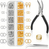 Jewelry Repair Kit with 1200 Jump Rings Clasps Organizer Box Tools
