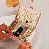 Portable Jewelry Box Storage Organizer for Rings Necklaces & Earrings Pink