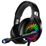 Wired Over-Ear Gaming Headset with RGB LED Lights and Noise-Canceling Mic Black