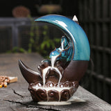 Moon Backflow Incense Holder Ceramic Waterfall Incense Burner for Home Decor