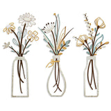 3Pcs Set Metal Flowers Wall Arts Minimalist Wall-Mount Flower Decors for Home Office Colorful