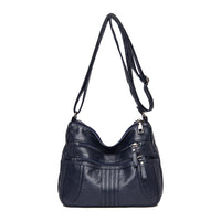 Women Multi Pocket Crossbody Bag Ladies Shoulder Bag PU Leather Mommy Bag Dark Blue