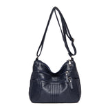 Women Multi Pocket Crossbody Bag Ladies Shoulder Bag PU Leather Mommy Bag Dark Blue