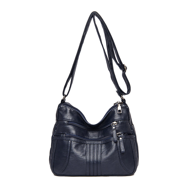 Women Multi Pocket Crossbody Bag Ladies Shoulder Bag PU Leather Mommy Bag Dark Blue