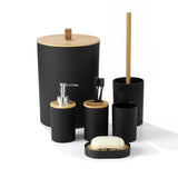 6 Pcs Bathroom Wash Set with Bamboo Lids and Plastic Body Black