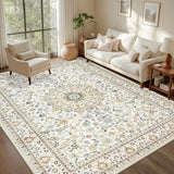 Vintage Persian Style Carpet Soft Area Rug Floor Mat for Bedroom Kitchen Entryway Living Room White