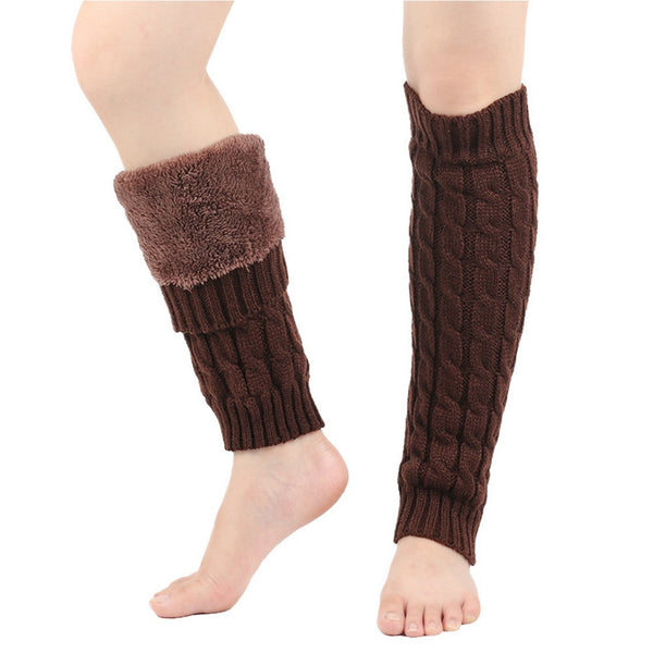 Women Knit Leg Warmers Winter Warm Long Boot Socks Coffee