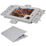 Foldable Puzzle Board with 6 Sliding Drawers for 1000 Pieces Puzzle Felt Building Table Light Grey