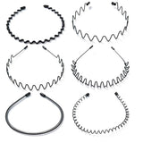 6Pcs Metal Headband Non Slip Hair Hoop for Women Men with Elastic Band