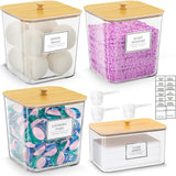 4Pcs Laundry Storage Container with Airtight Wooden Lids For Laundry Room Khaki