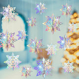 3D Paper Snowflake Hanging Decor Christmas Tree & Party Ornaments Iridescent Silver