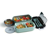 Stackable 3-Compartment Bento Box Lunch Containers with Dinnerware & Seal Cover Green