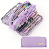 Soft Polyester Pencil Pouch with Multiple Pockets for Student Teen Purple