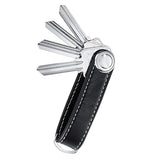Leather Smart Key Holder Folding Key Organizer Clip Keychain Black