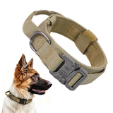 Heavy Duty Tactical Dog Collar Military Pet Collar With Metal Buckle Adjustable Khaki