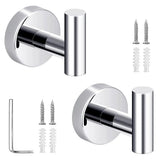 2Pcs Set Bathroom Towel Hook Wall Mounted Robes Holder Stainless Steel Clothing Hanger Silver