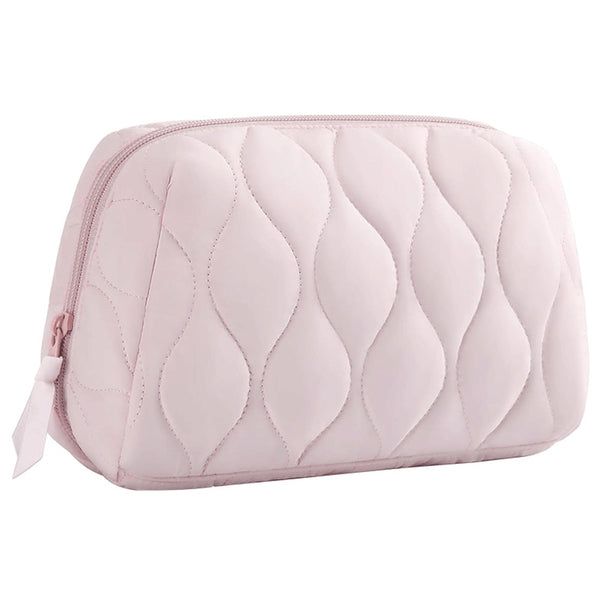 Travel Makeup Bag Puffy Padded Cosmetic Organizer Case Wide Opening Toiletry Pouch Pink