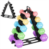 Black Metal 4 Tier A-Frame Dumbbell Rack Multi-Slot Weight Stand
