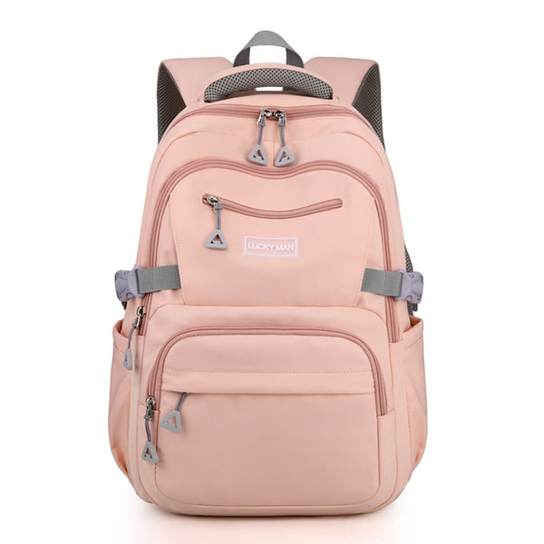 Solid Nylon Backpack Teenage Girls School Shoulder Bag Pink
