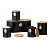 5 PCS Black Bread Bin and Airtight Kitchen Storage Canister Set