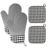 4Pcs Plaid Oven Mitts and Pot Holders for Cooking Baking Grilling