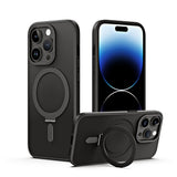 For iPhone 15 Series Magnetic Stand Case Anti-Scratch Shockproof Protective Case with Metal Ring Black